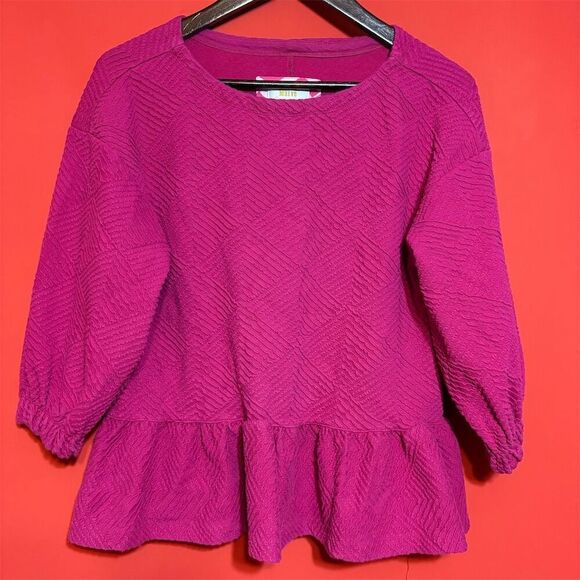 Maeve Women's XS Pink Textured‎ Peplum Blouse Long Sleeve - Picture 1 of 9